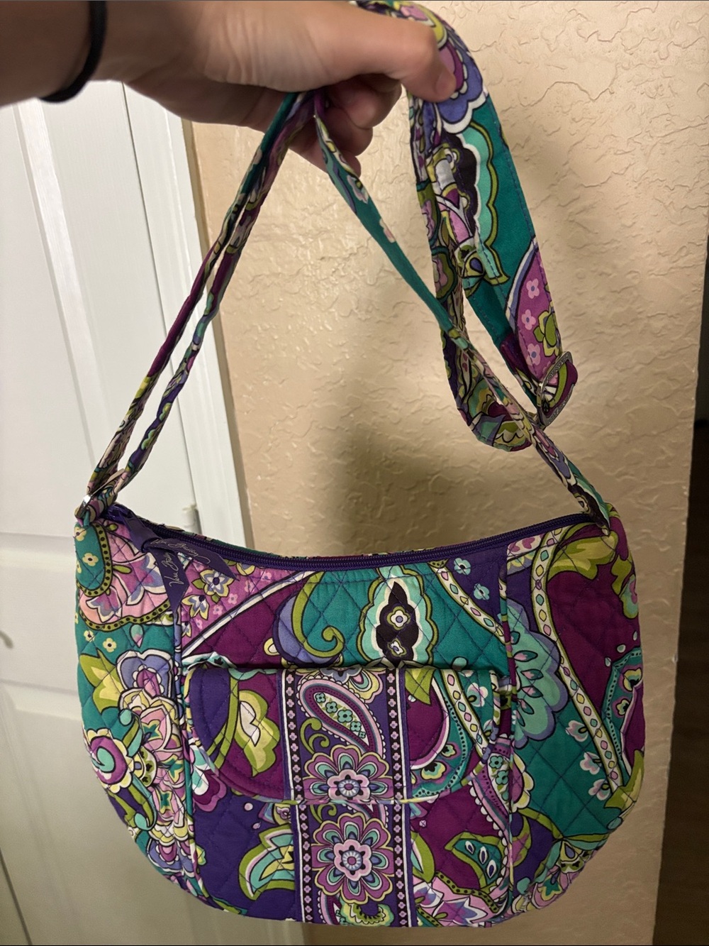 Vera Bradley Quilted Paisley Crossbody Bag in Purple, Teal, and Green